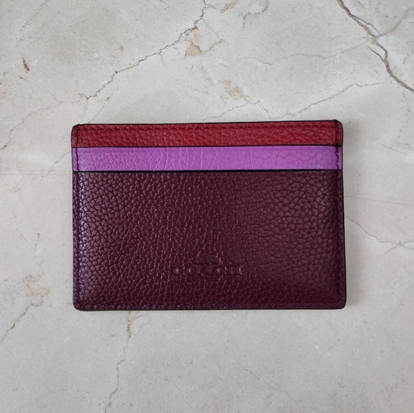New Coach Leather Red Purple Rainbow Flight Flat Card‎ Case F11739 - Picture 2 of 4